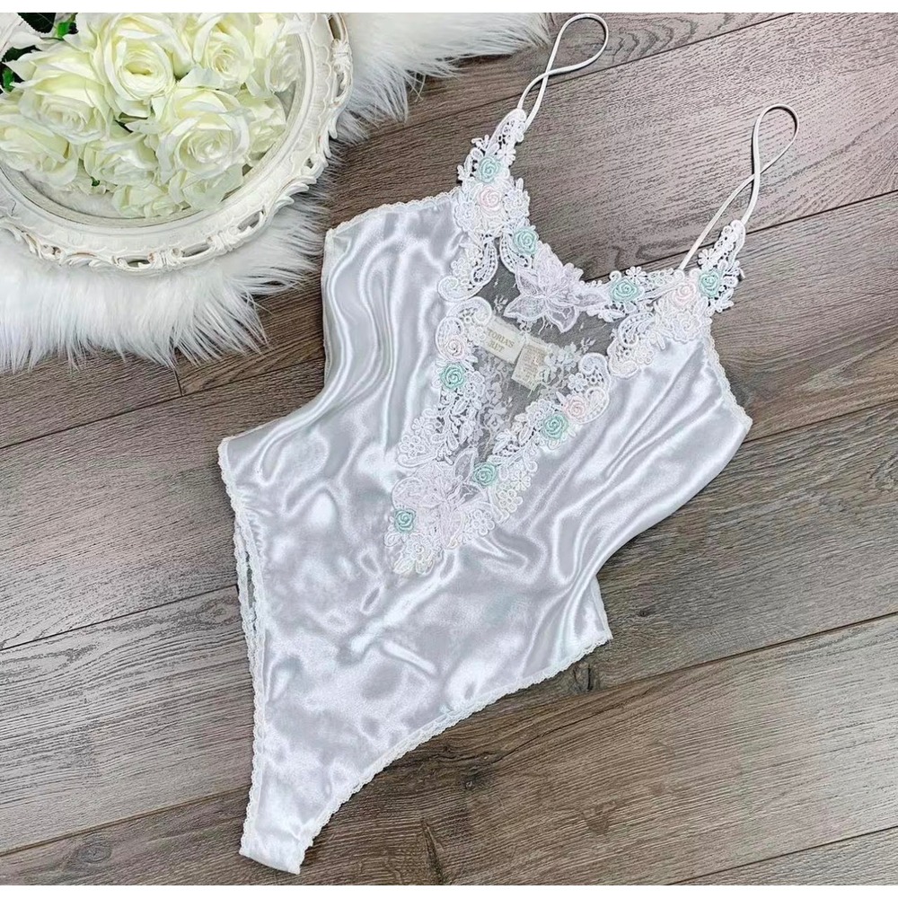 Victoria’s‎ Secret Gold Label VTG 80s 90s Bridal Lace Sheer Teddy Bodysuit Sz M